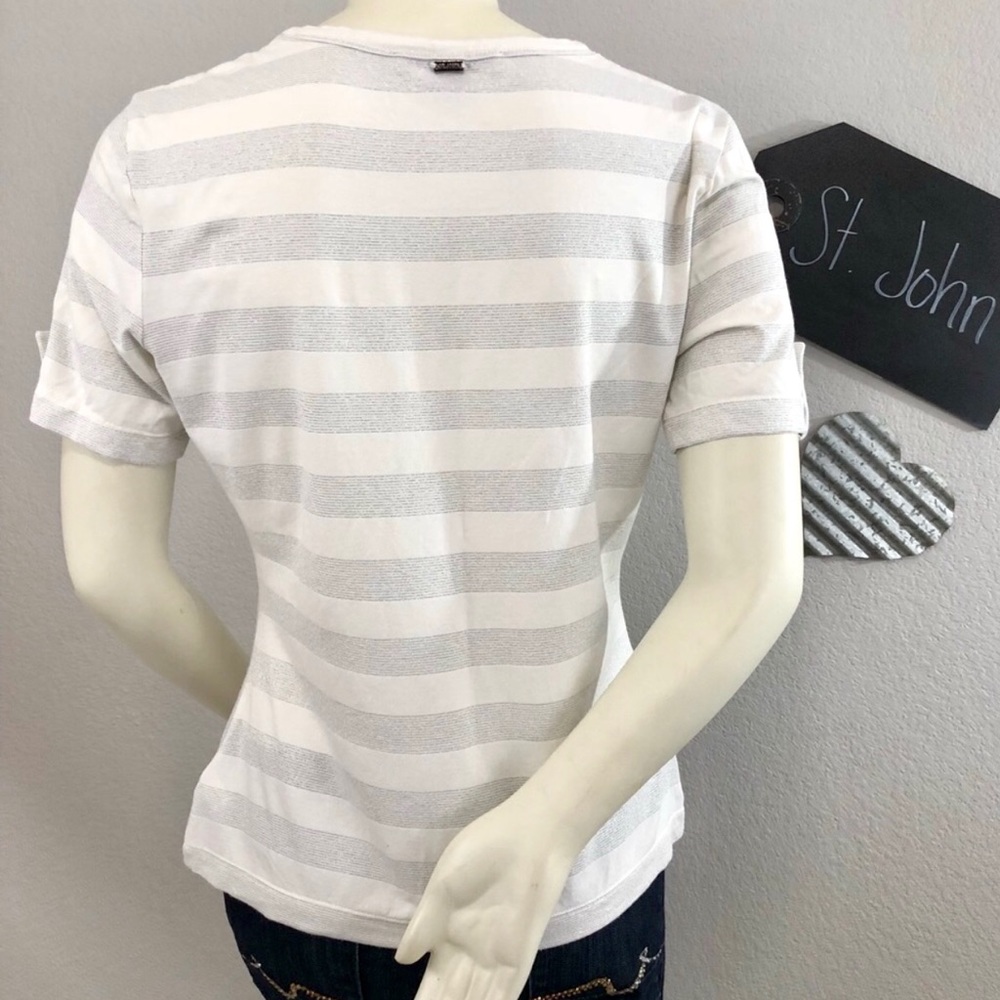 St. John white & silver pinstripe tee shirt - Picture 3 of 7